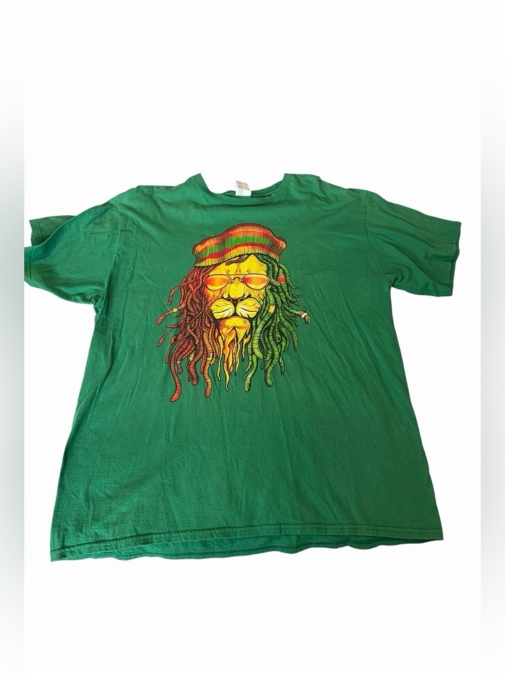 Green Graphic Tee Lion Rasta Dreadlocks Short Sleeve Size XL